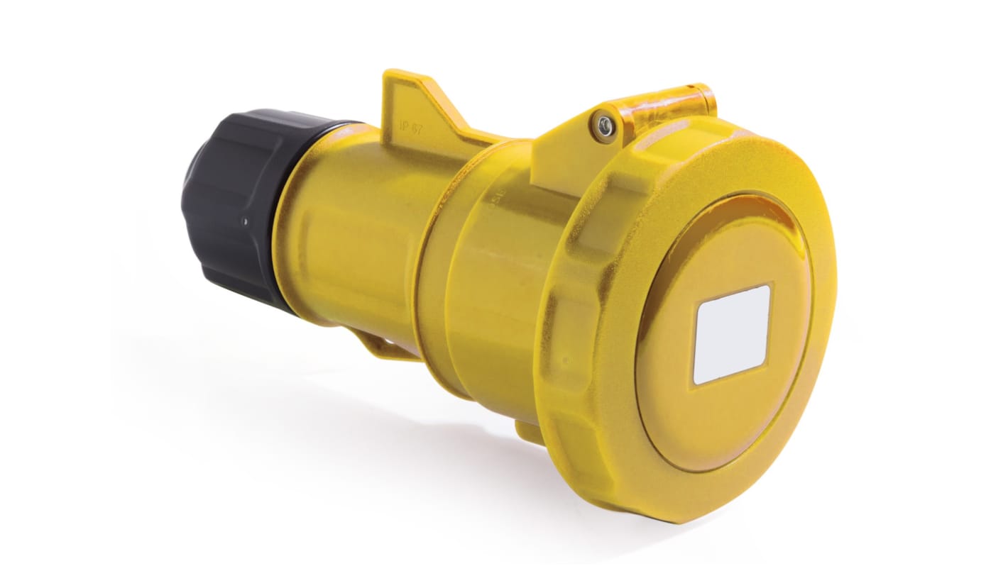 RS PRO IP67 Yellow Cable Mount 2P + E Industrial Power Socket, Rated At 32A, 100 → 130 V