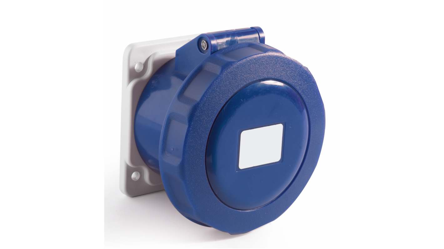 RS PRO IP67 Blue Panel Mount 2P + E Industrial Power Socket, Rated At 16A, 200 → 250 V