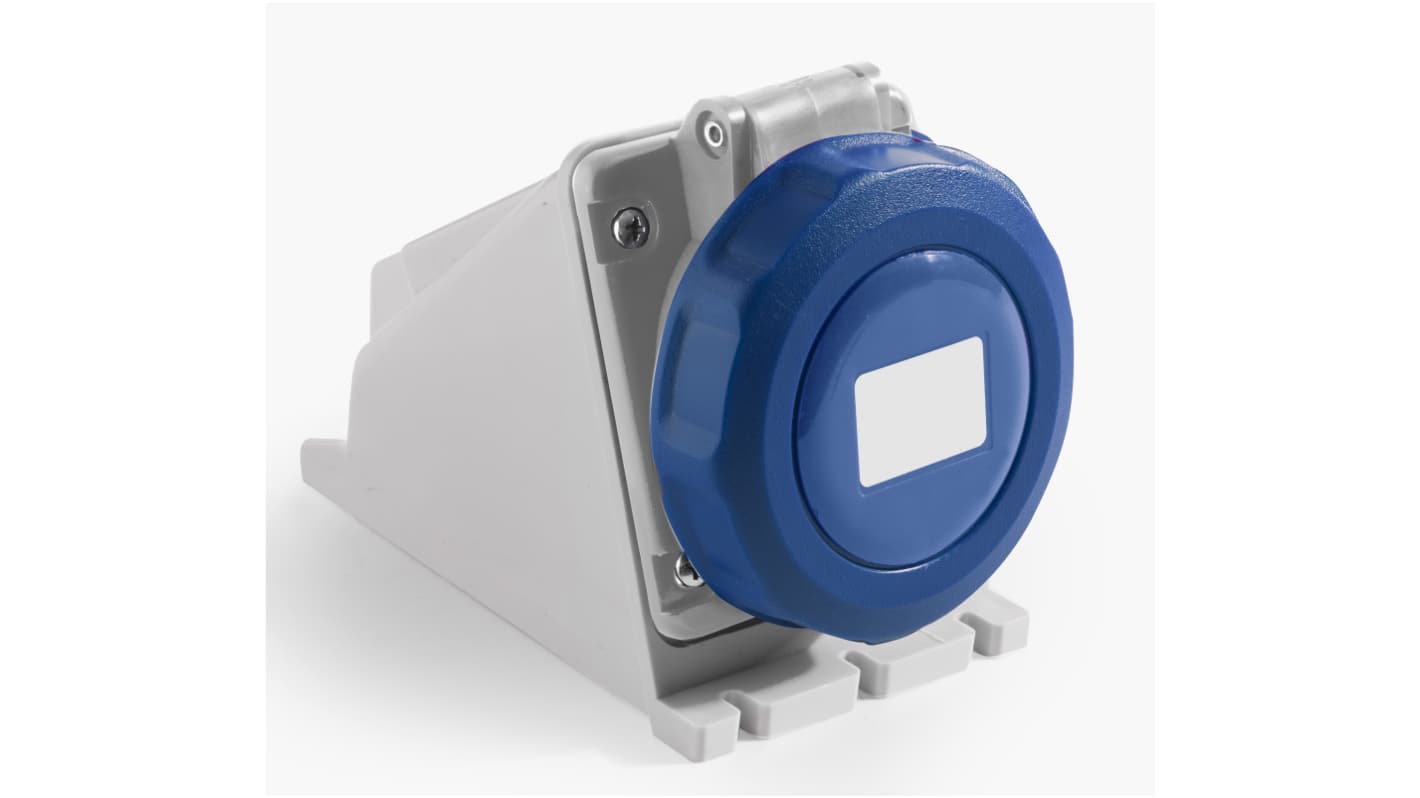 RS PRO IP67 Blue Wall Mount 2P + E Industrial Power Socket, Rated At 16A, 200 → 250 V