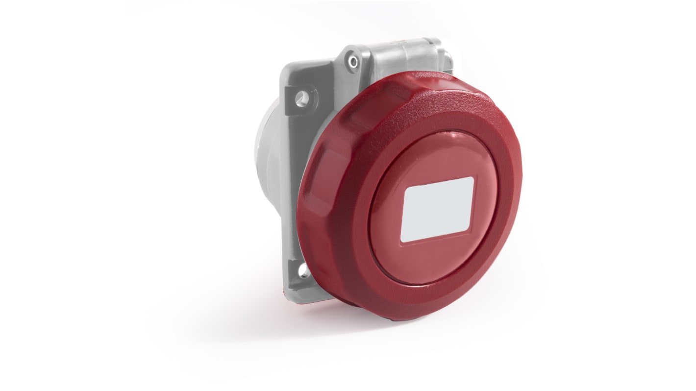 RS PRO IP67 Red Panel Mount 3P + N + E Angled Industrial Power Socket, Rated At 16A, 380 → 415 V