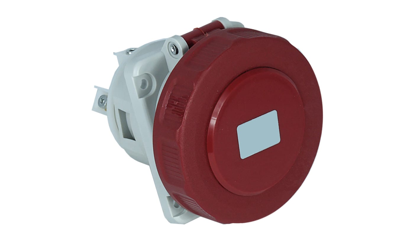 RS PRO IP67 Red Panel Mount 3P + N + E Angled Industrial Power Socket, Rated At 63A, 380 → 415 V