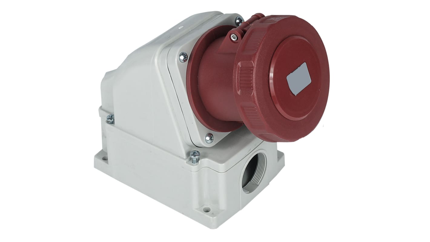 RS PRO IP67 Red Wall Mount 3P + N + E Industrial Power Socket, Rated At 63A, 380 → 415 V