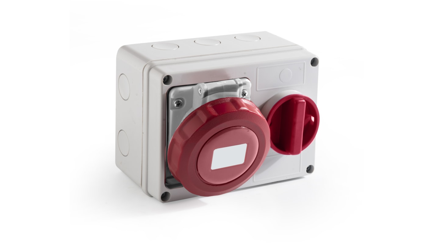 RS PRO IP67 Red Wall Mount 3P + E Horizontal Industrial Power Socket, Rated At 16A, 400 V