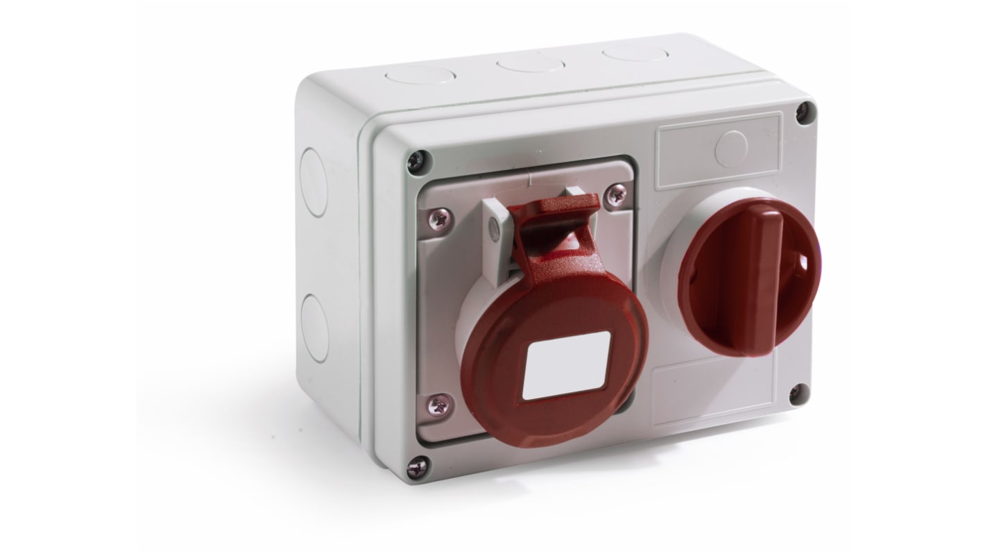 Conector de potencia industrial, Formato 3P + E, Orientación Horizontal, Rojo, 400 V, 16A, IP44
