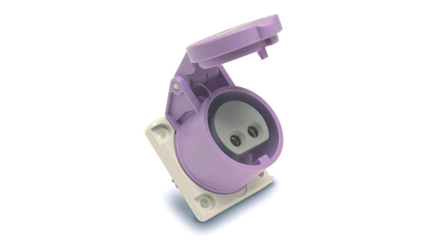 RS PRO IP44 Purple Panel Mount 2P Industrial Power Socket, Rated At 16A, 20 → 25 V