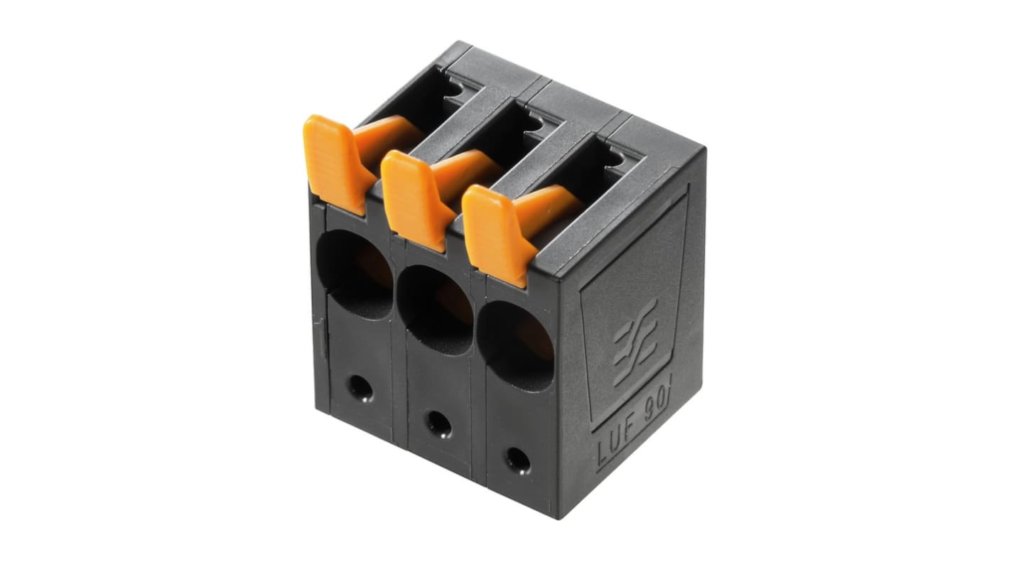 Weidmuller LU Series PCB Terminal Block, 2-Contact, 10mm Pitch, PCB Mount, 1-Row