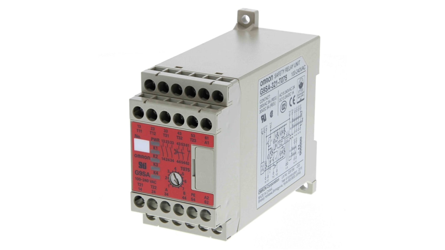 Omron G9SA Time Delay Safety Relay, 100 → 240V ac, Single/Dual-Channel, 3 Safety Contacts