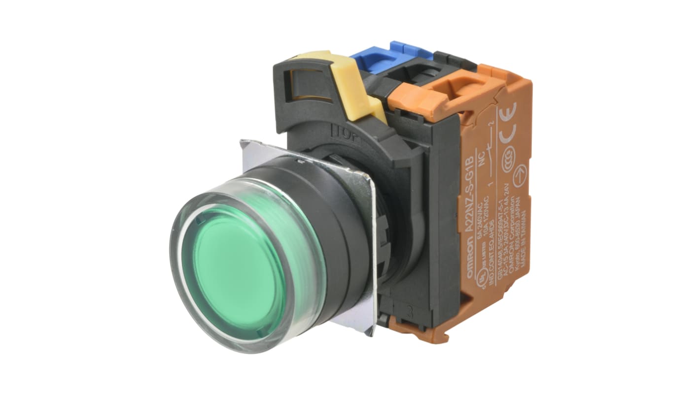 Omron Illuminated Push Button Switch, Momentary, SPST, Green LED, IP66
