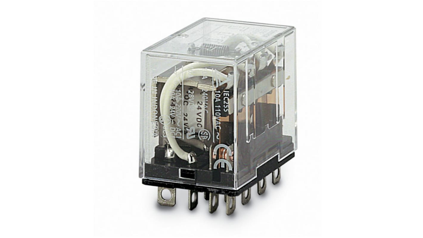 Omron Plug In Non-Latching Relay, 24V ac Coil, 10A Switching Current, 4PDT