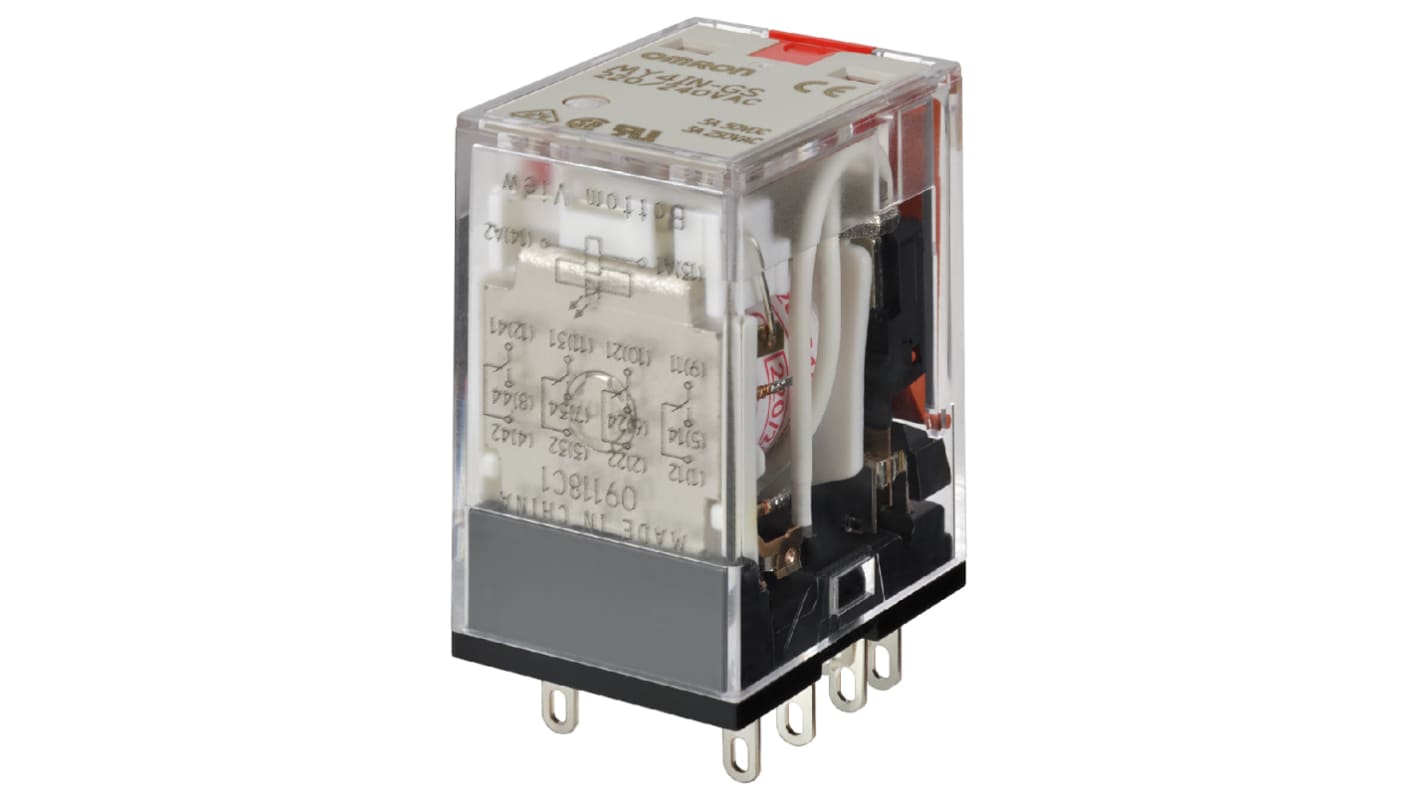 Relé sin enclavamiento Omron MY4IN de 4 polos, 4PDT, bobina 24V dc, 3A, enchufable