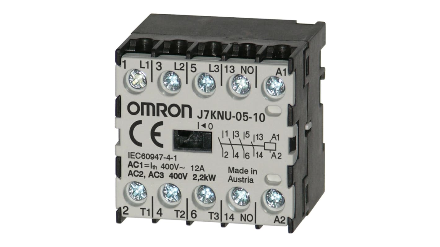 Omron J7KNU Series Leistungsschütz 24 V-Spule, 3 -polig / 12 A 2,2 kW 1 Schließer