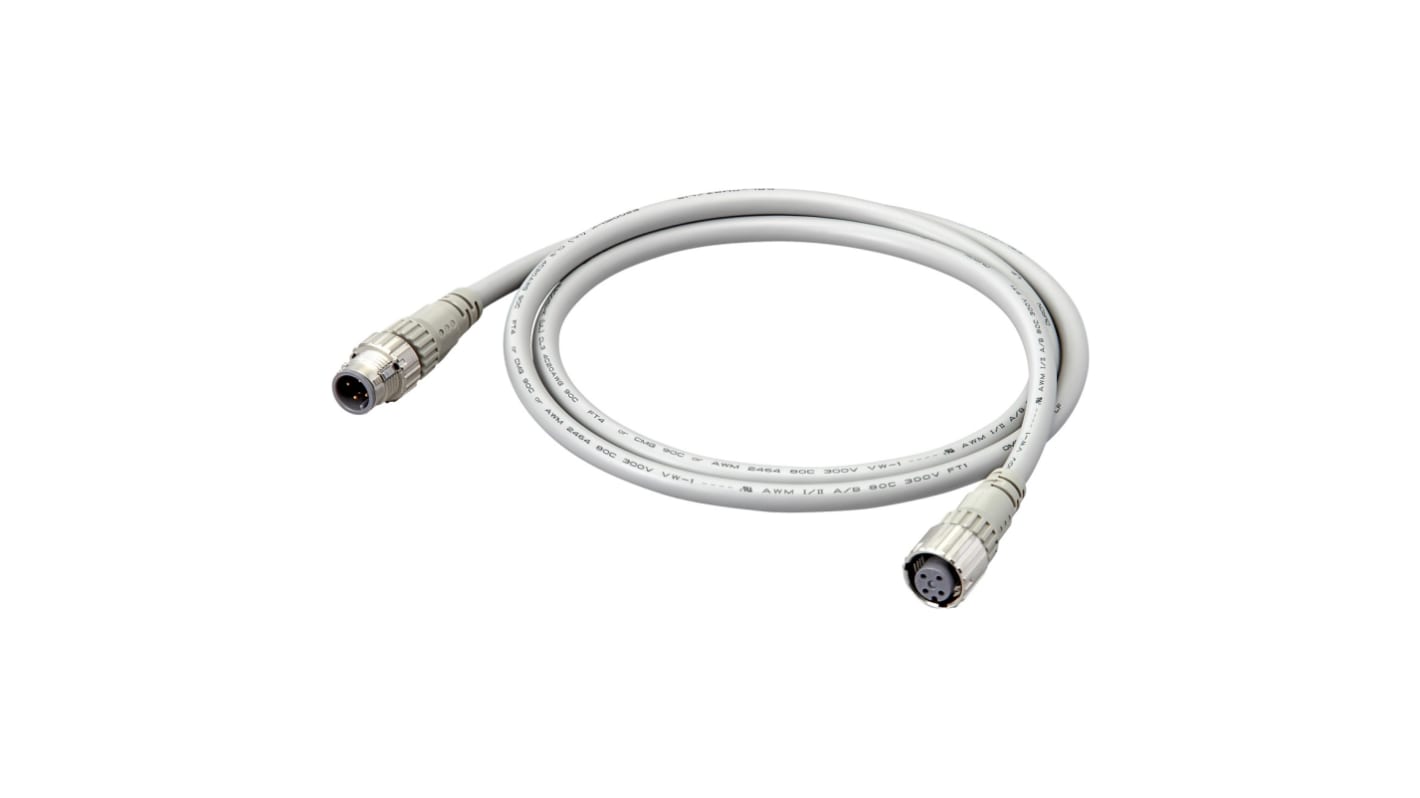 Omron Straight Female 4 way M12 to Straight Male M12 Sensor Actuator Cable, 2m