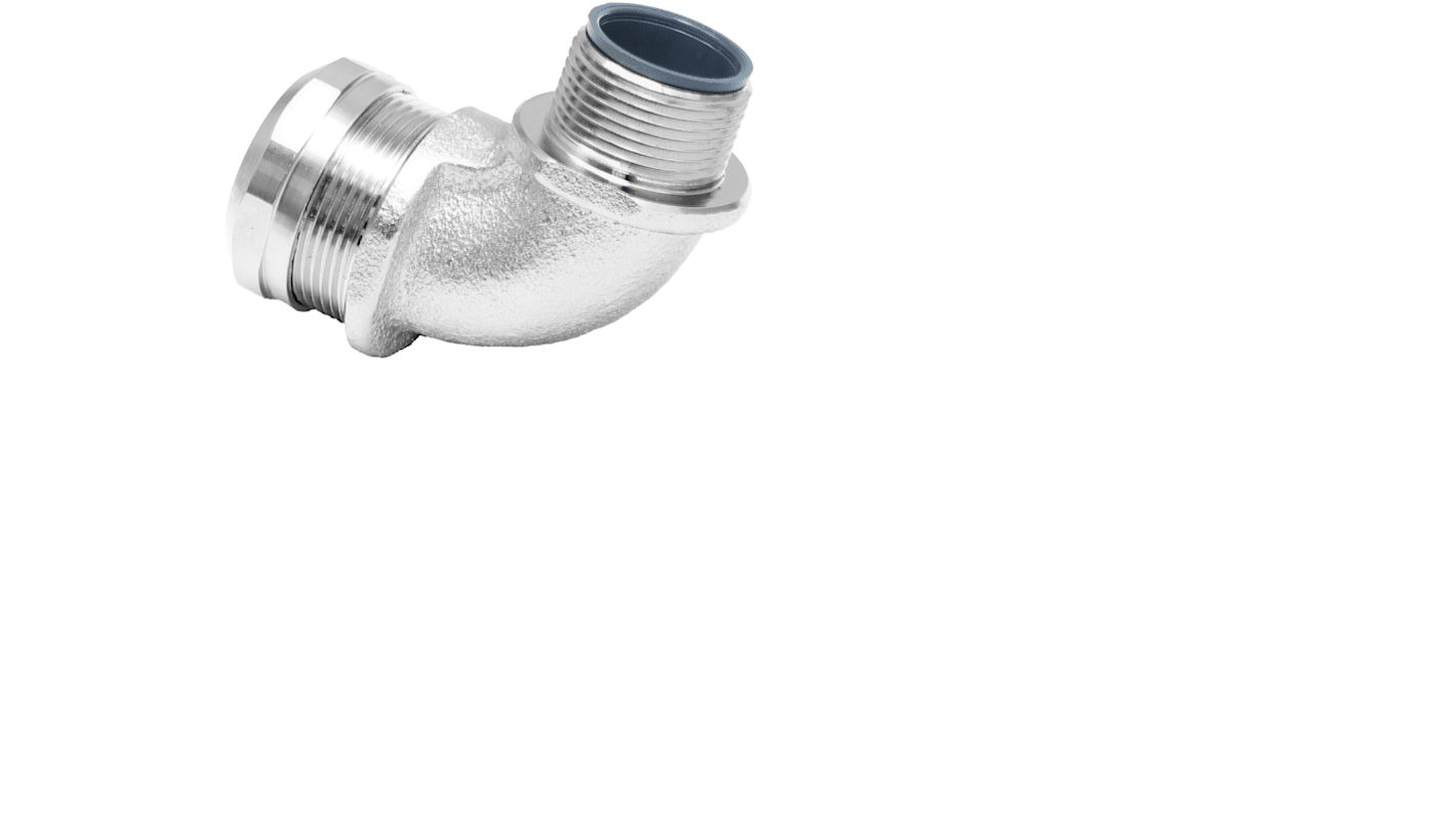 RS PRO 90° Elbow, Conduit Fitting, 32mm Nominal Size, M32, Brass, Silver IP67 rating
