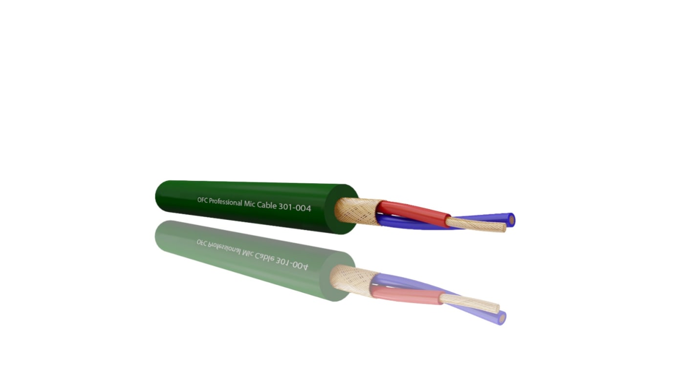RS PRO 2 Core Microphone, 0.25 mm² CSA Screened, 6.35mm od, 100m, Green