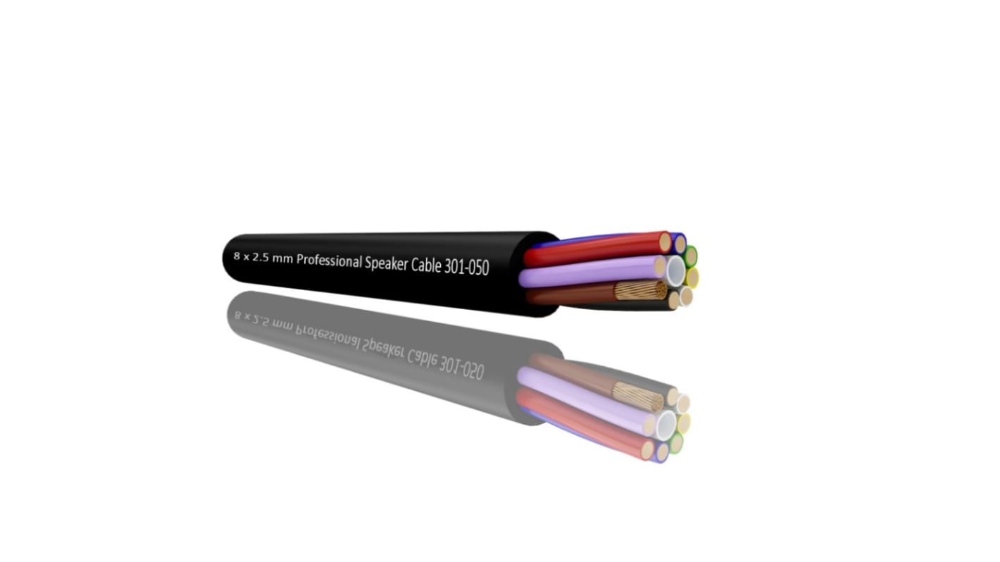RS PRO 8芯 音箱线, 2.5 mm²线规, 14mm外径, 黑色聚氯乙烯 PVC护套