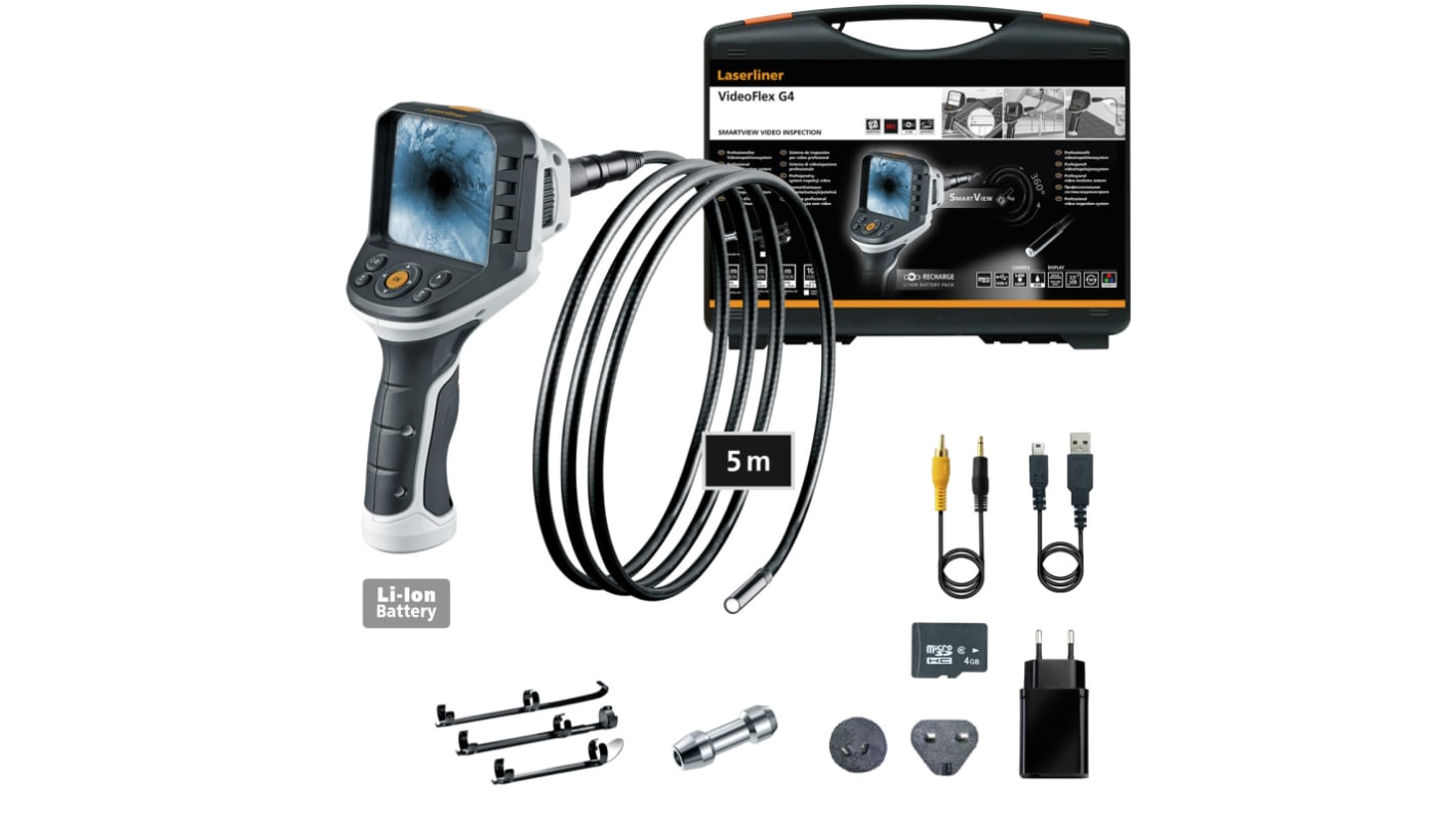 Laserliner 092.943A 9mm probe Inspection Camera Kit, 5000mm Probe Length, 640 X 480pixels Resolution, LED Illumination