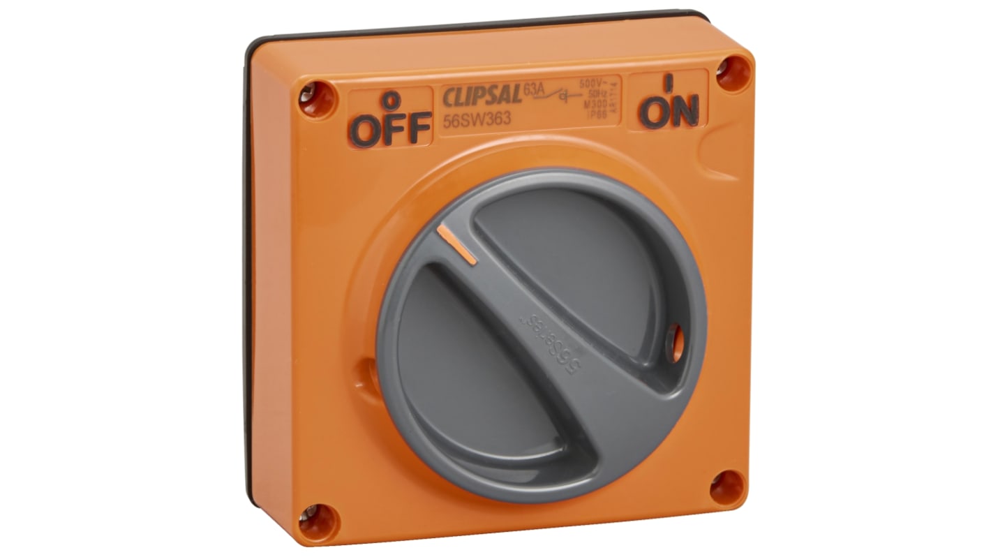 Clipsal Electrical 3P Pole Surface Mount Isolator Switch - 63A Maximum Current, IP66