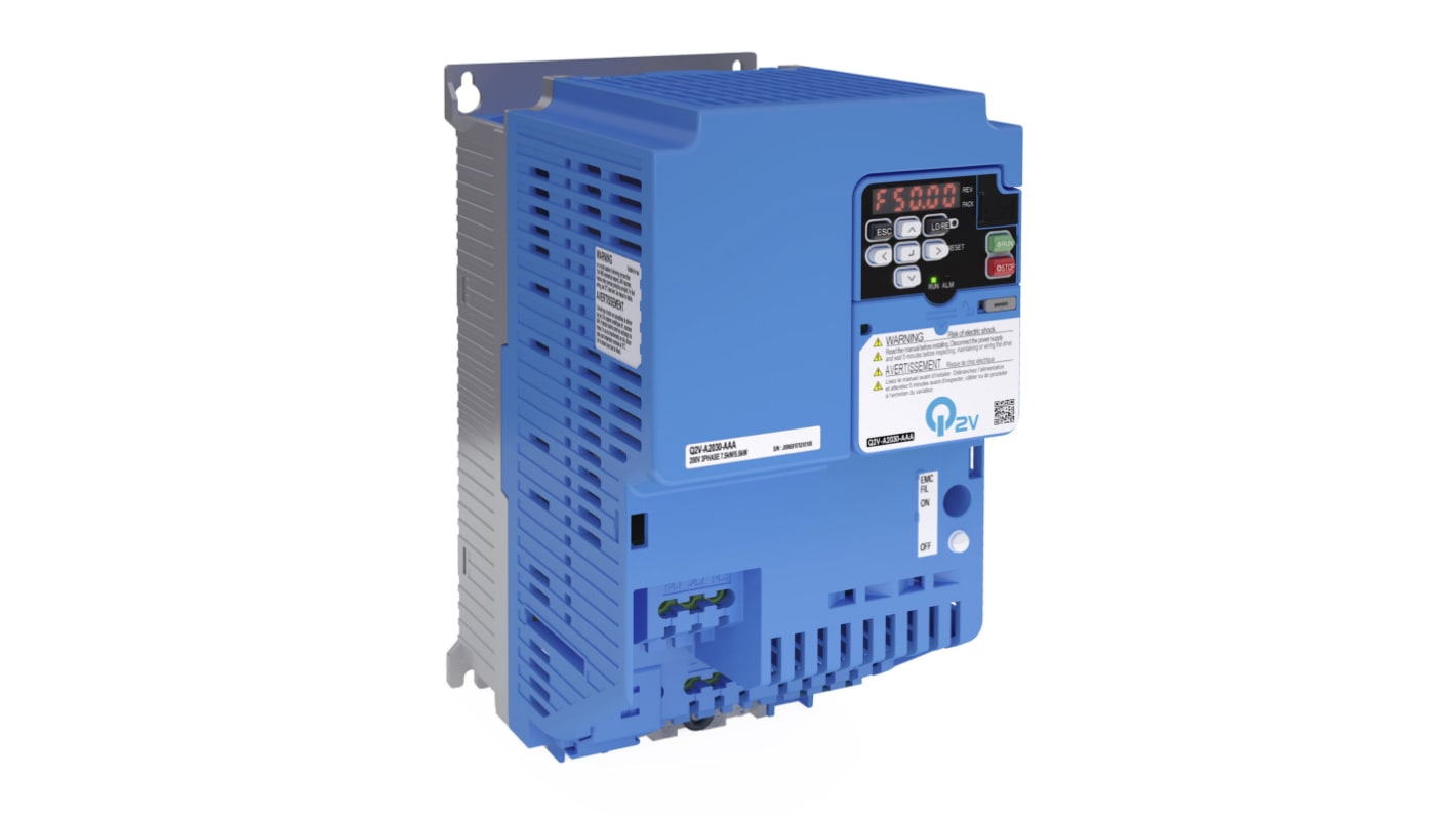 Variador de frecuencia Omron serie Q2V series, 22 kW, 230 V, 3 fases, 82 A, 590Hz, IP20, MODBUS Slave, Serial RS-485,