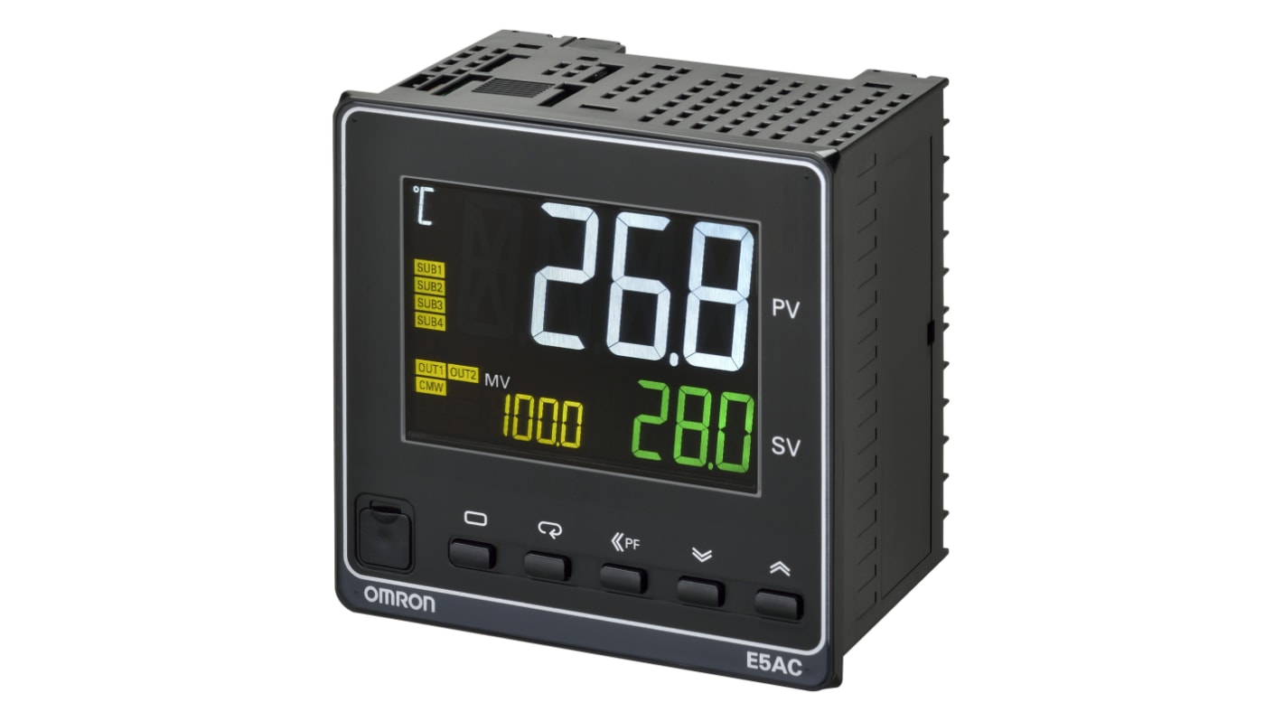 Omron E5AC Panel Mount PID Temperature Controller, 96 x 96mm 2 Input, 4 Output Relay, 100 → 240 V ac Supply Voltage