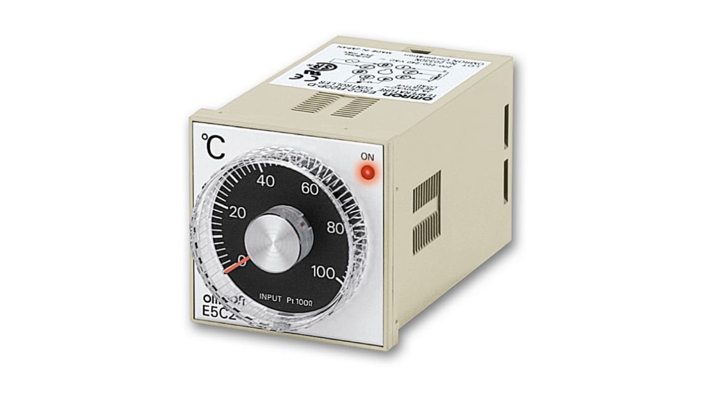 Omron E5C2 Panel Mount, Din-Rail Removable Socket PID Temperature Controller, 48 x 48mm 4 Input, 4 Output Relay, 100 →