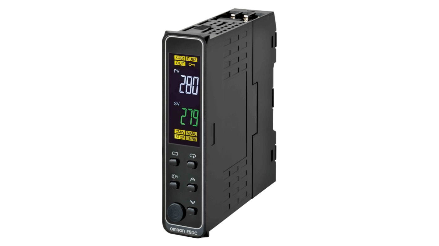 Omron E5DC DIN Rail, Panel Mount PID Temperature Controller, 22.5mm 1 Input, 2 Output Relay, 24 V ac/dc Supply Voltage