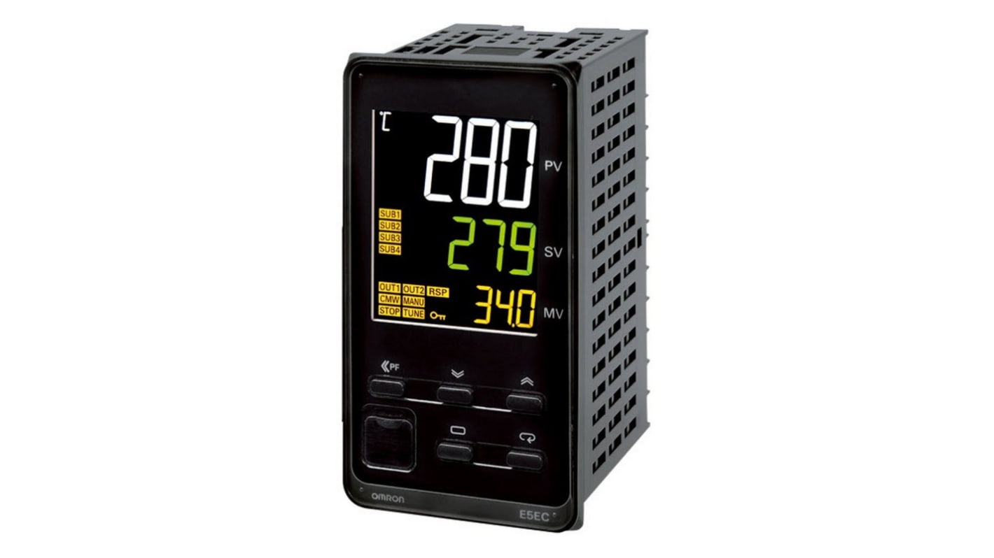 Controlador de temperatura PID Omron serie E5EC, 48 x 48mm, 100 → 240 Vac, 3 entradas Universal, Termómetro de
