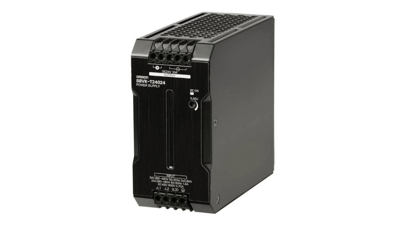 Omron Switching Power Supply, S8VK-T24024-400, 24V dc, 10A, 240W, 480V ac Input Voltage