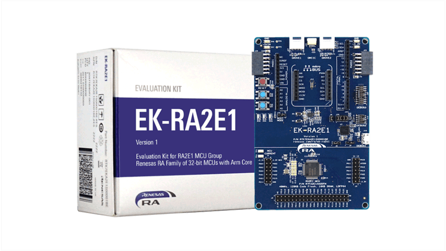 Renesas Electronics EK- RA2E1 MCU Group Evaluation Kit 32 Bit MCU Evaluation Board RTK7EKA2E1S00001BE