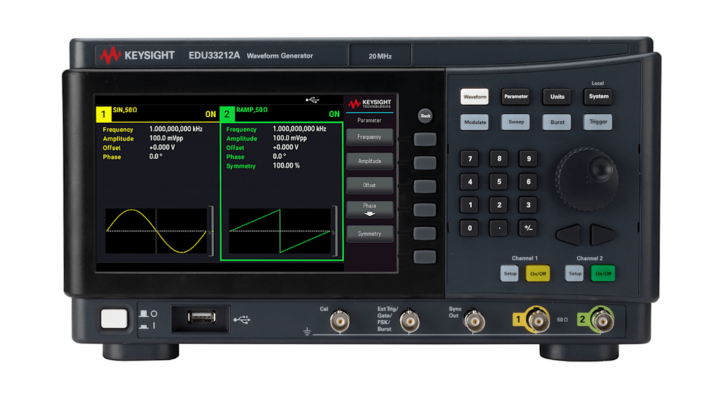 Keysight Technologies 任意波形发生器, EDU33212A, 最大输出幅度 20V 峰峰值, 最小频率1 μHz, 最大频率 20MHz, 最大采样频率 250Msps