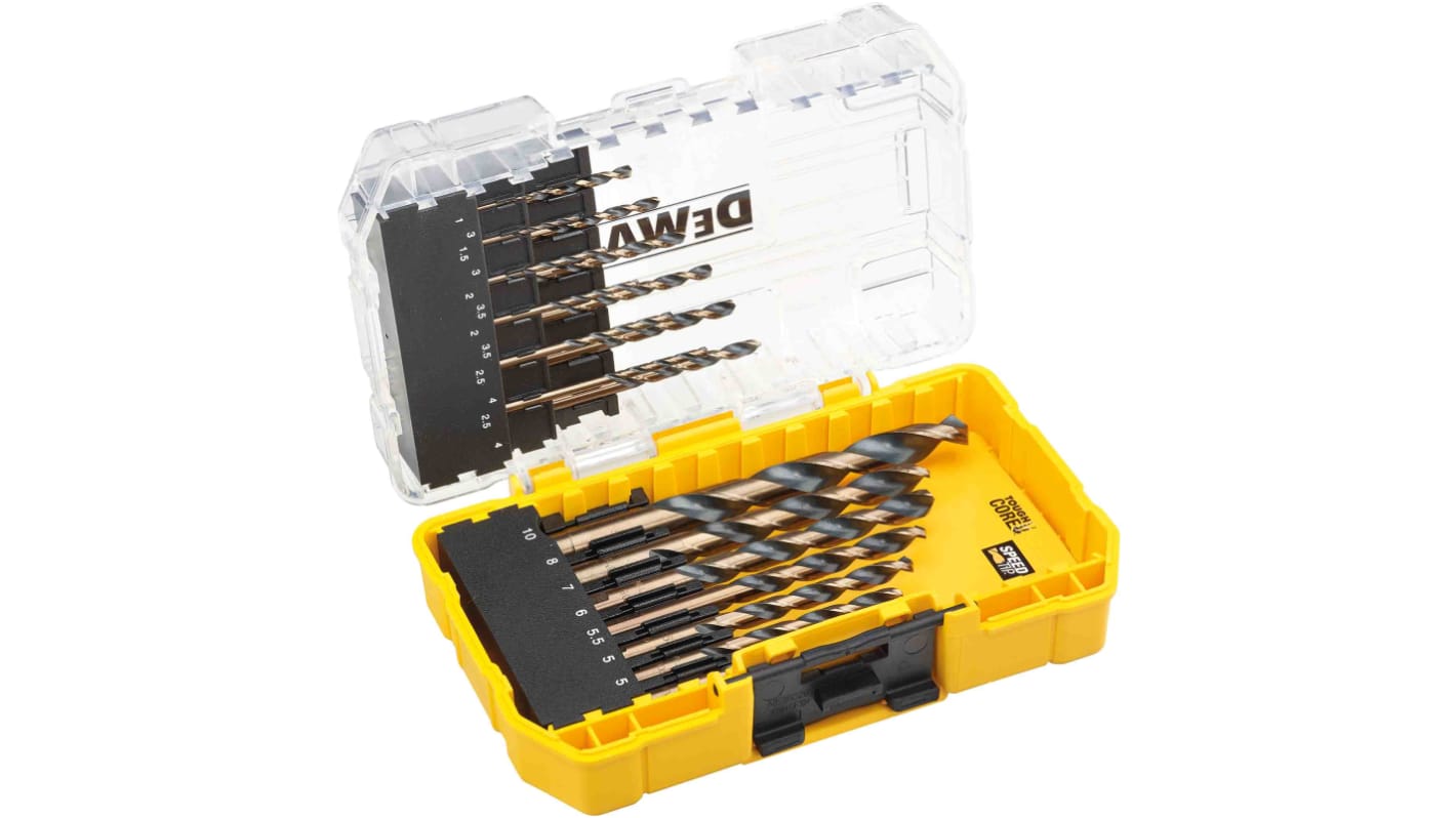 DT70728 QZ DeWALT 19 Piece Twist Drill Bit Set for Multi Material 10mm Max 1mm Min HSS G Bits RS