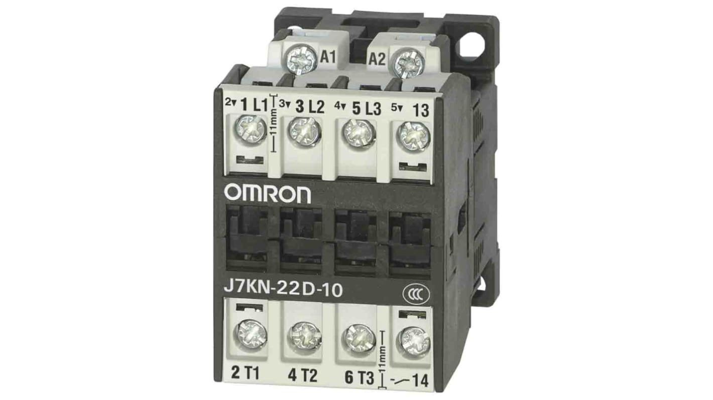 Omron Contactor, 110 VAC Coil, 3-Pole, 22 A, 11 kW, 1NO + 3NC