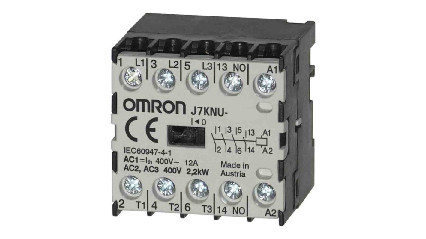 Omron Contactor, 24 V ac Coil, 3-Pole, 5 A, 2.2 kW, 3NO + 1NC