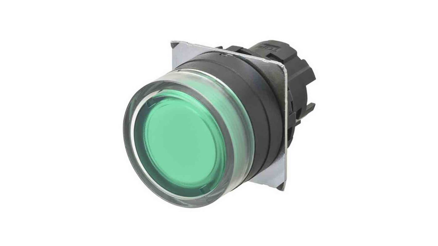 Omron A22NZ Series Illuminated Push Button Switch, Momentary, 22mm Cutout, Green LED, IP66
