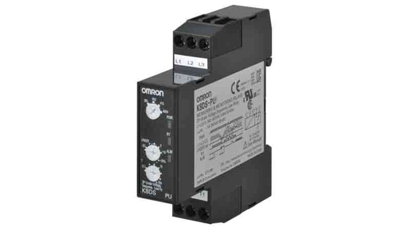 Relé de supervisión Omron serie K8DS-PU, SPDT, 3 fases