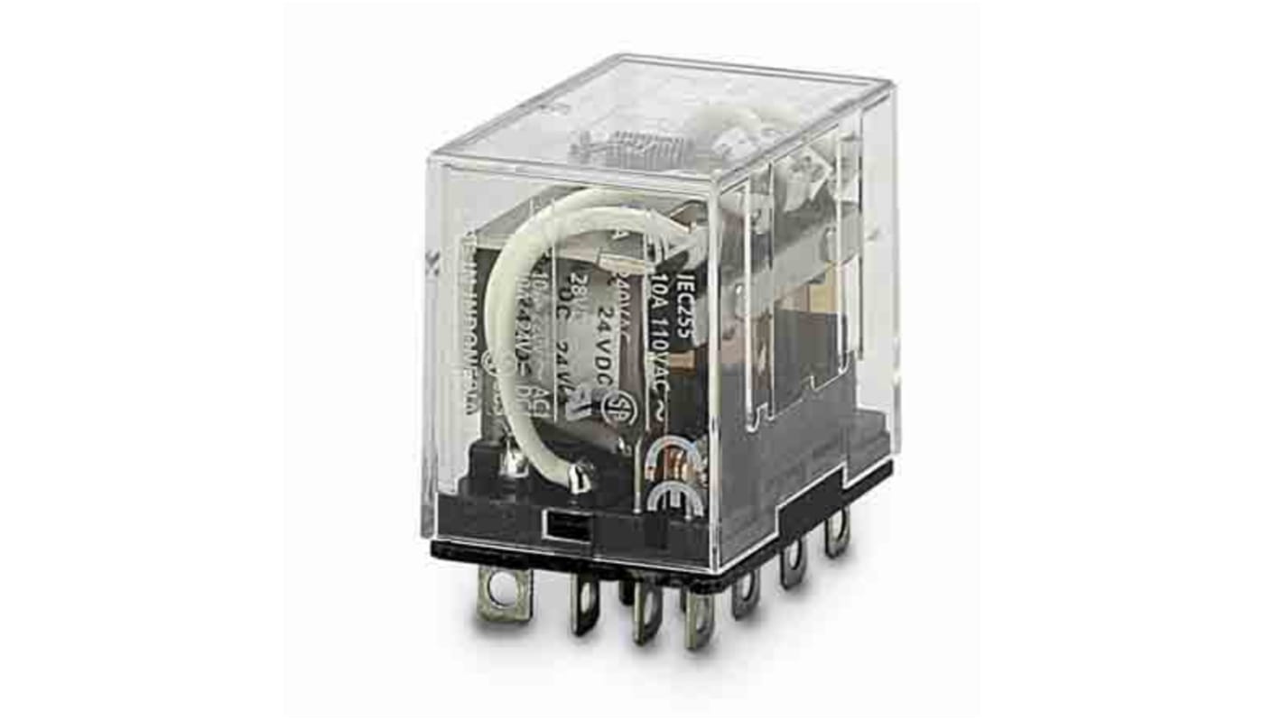 Omron Plug In Non-Latching Relay, 24V dc Coil, 10A Switching Current, 4PDT