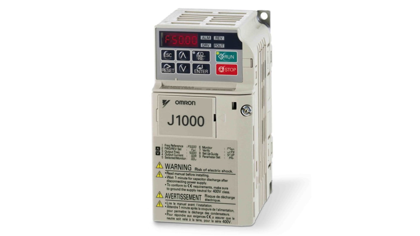 Variador de frecuencia Omron serie J1000, 0,4 kW, 200 V ac, 3 fases, 1,9 A, 400Hz, IP20, Modbus