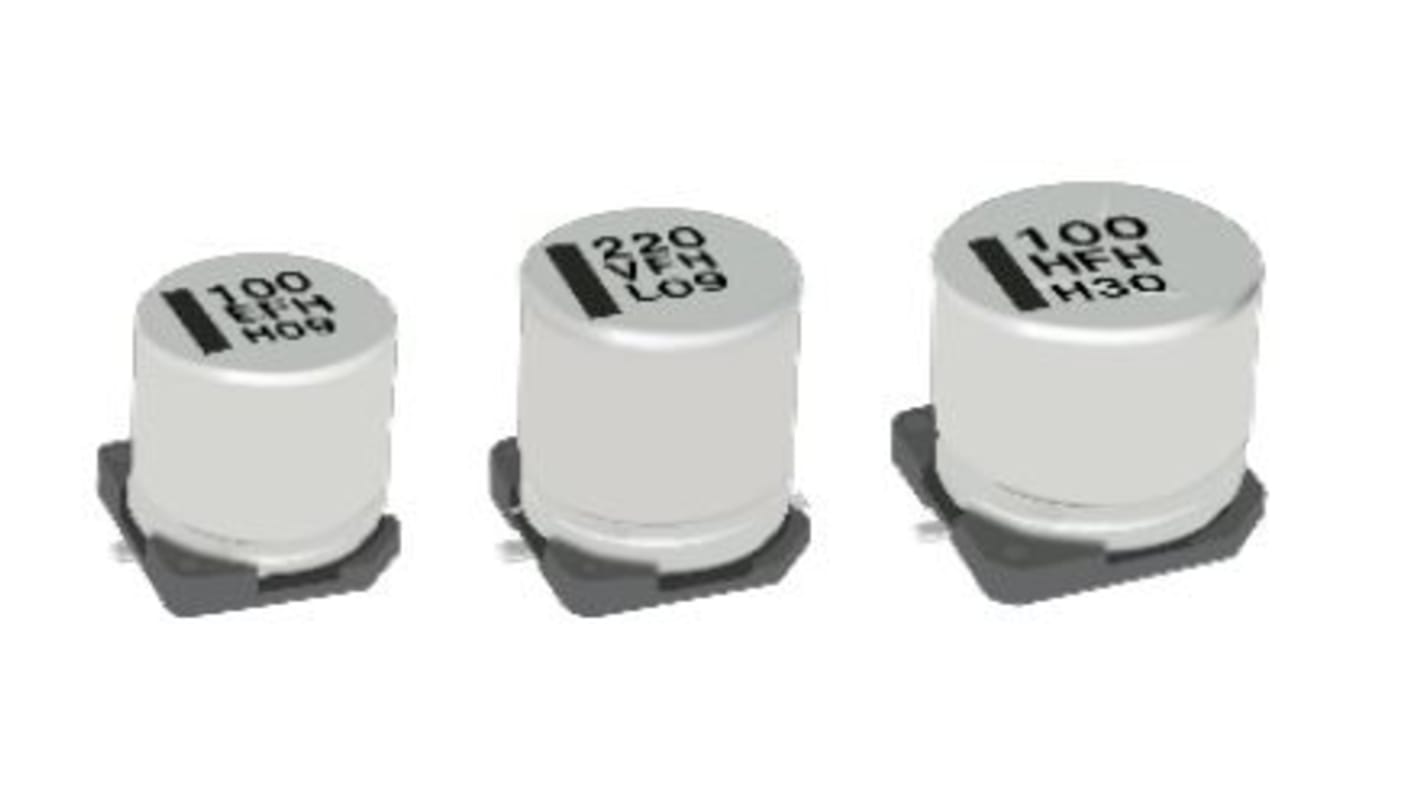 Condensador electrolítico Panasonic serie FH, 680μF, ±20%, 6.3V dc, mont. SMD, 10 (Dia.) x 10.2mm