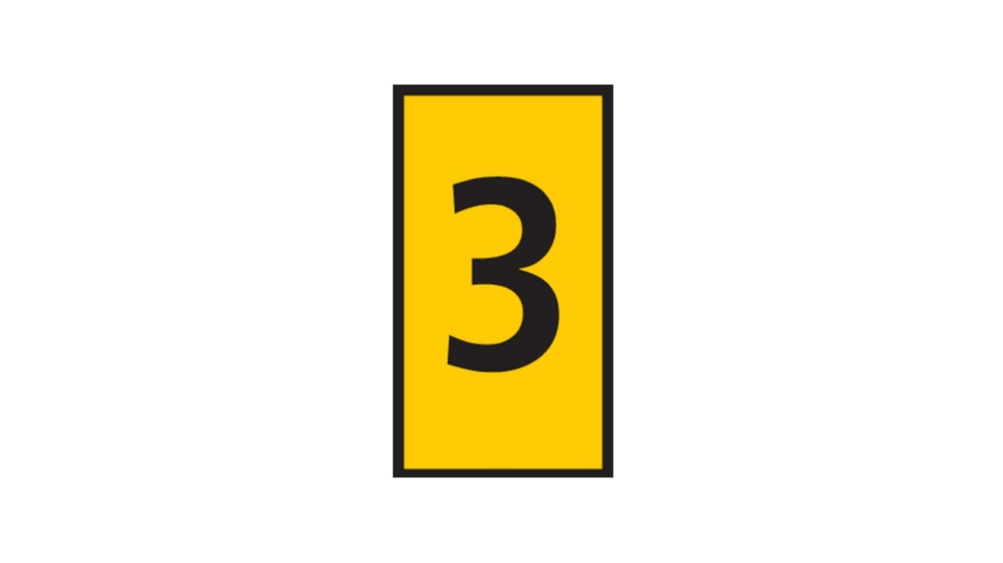 HellermannTyton WIC Snap On Clip On Cable Marker, Yellow, Pre-printed "3", 2.8 → 3.8mm Cable, for Cables and