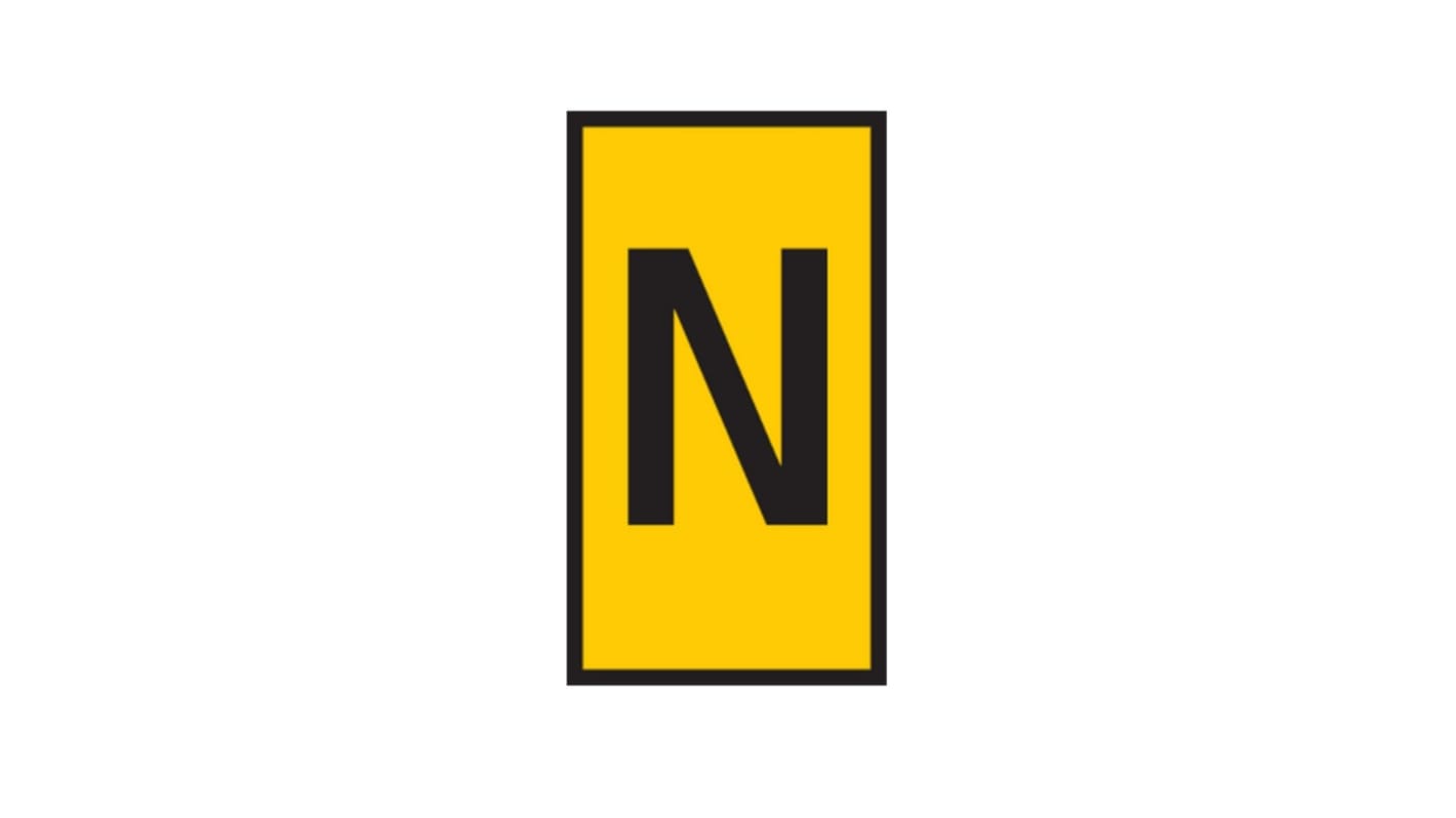 HellermannTyton WIC Snap On Clip On Cable Marker, Yellow, Pre-printed "N", 2.8 → 3.8mm Cable, for Cables and
