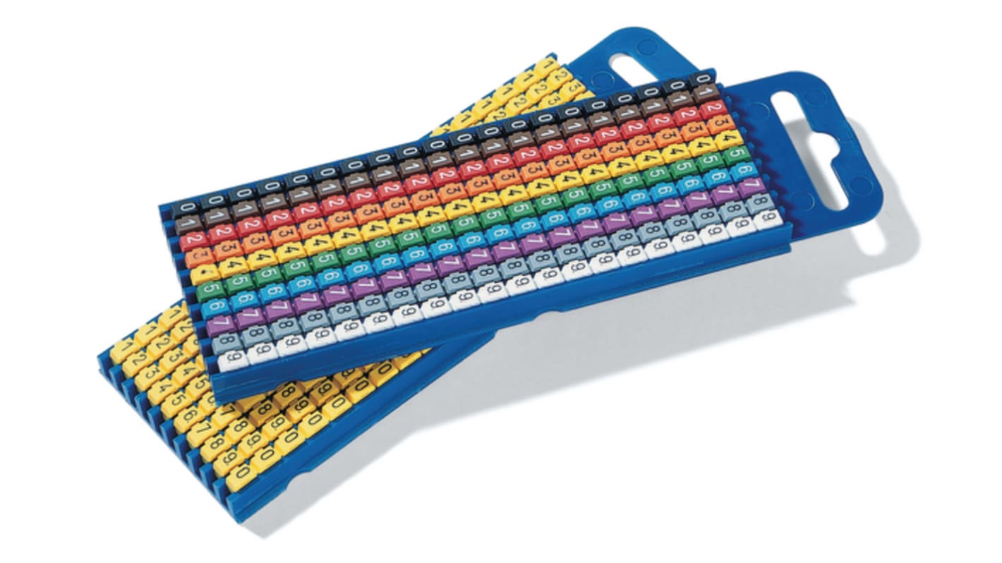 HellermannTyton WIC3 Snap On Clip On Cable Marker, assorted colours, Pre-printed "0, 1, 2, 3, 4, 5, 6, 7, 8, 9", 4.3