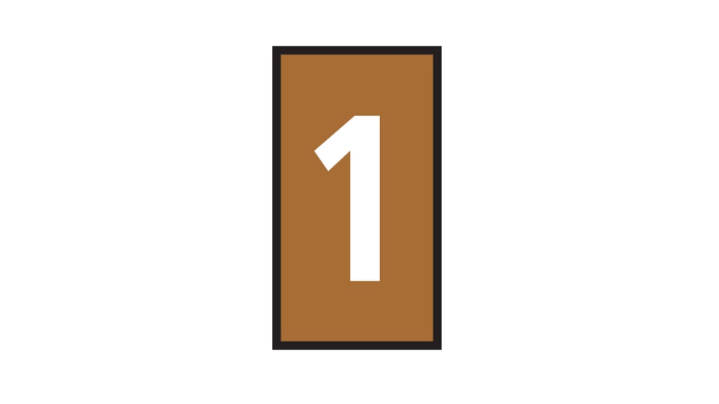 HellermannTyton WIC Snap On Clip On Cable Marker, Brown, Pre-printed "1", 4.3 → 5.3mm Cable, 561-03611
