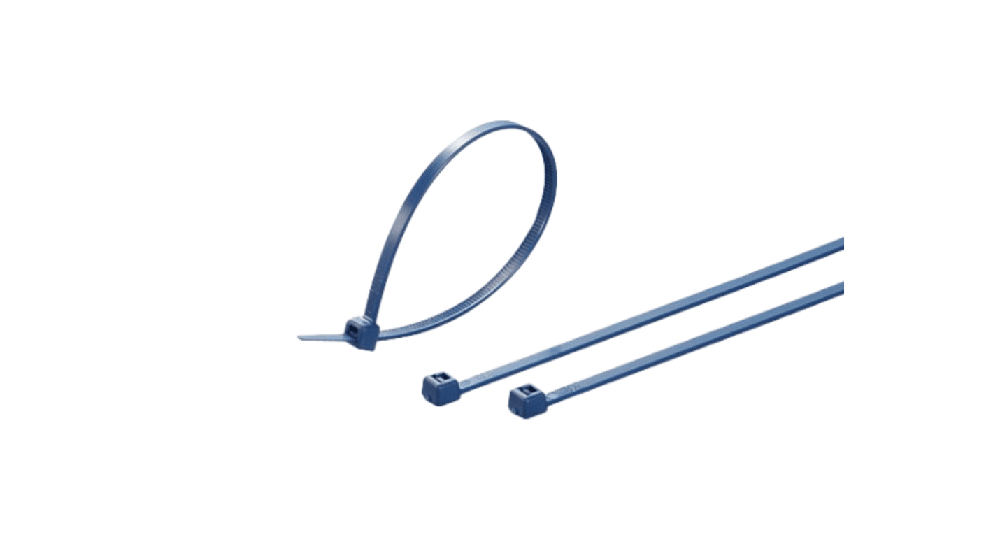 HellermannTyton Cable Tie, Releasable, 301mm x 4.8 mm, Blue Polyamide 6.6 (PA66), Pk-100