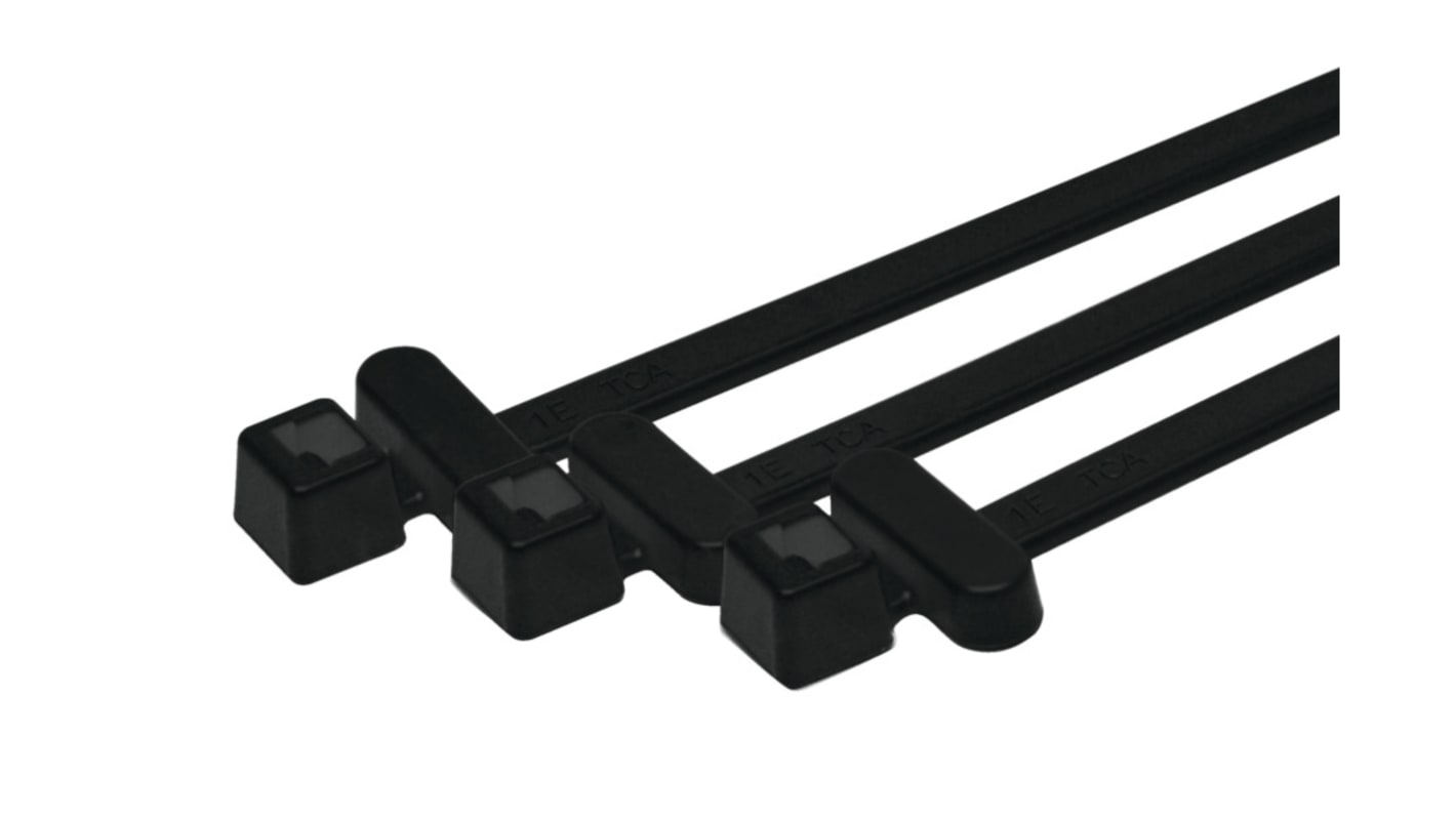 HellermannTyton Cable Tie, Releasable, 200mm x 4.6 mm, Black Polyamide 6.6 (PA66)