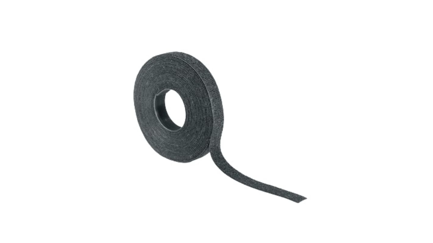 HellermannTyton Cable Tie, Hook and Loop, 25m x 13 mm, Black PA (Loop), PP (Hook), Pk-1pack