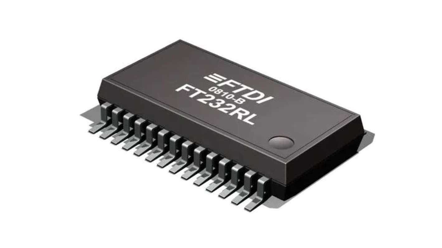 Controlador USB FTDI Chip FT232RL-TUBE, 28 pines, SSOP, USB 2.0, 5,25 V