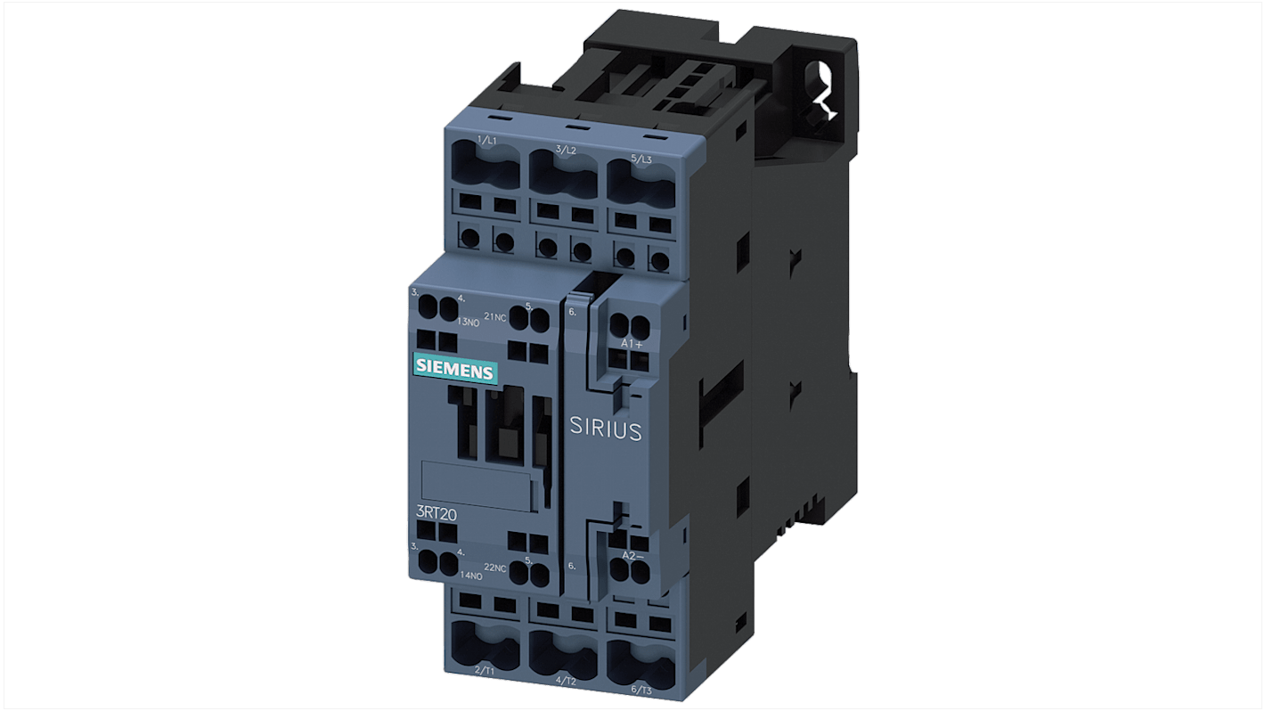 Siemens SIRIUS 3RT Size S0, 3RT2 Contactor, 110 V dc Coil, 3-Pole, 25 A, 11 kW, 1NO + 1NC