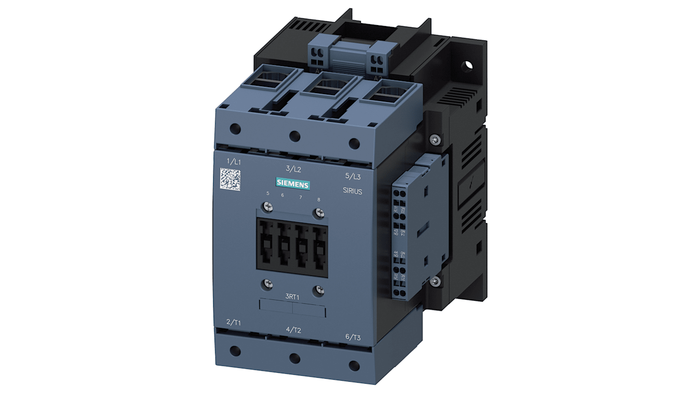 Siemens SIRIUS 3RT Size S6, 3RT1 Contactor, 3-Pole, 55 kW, 2NO + 2NC