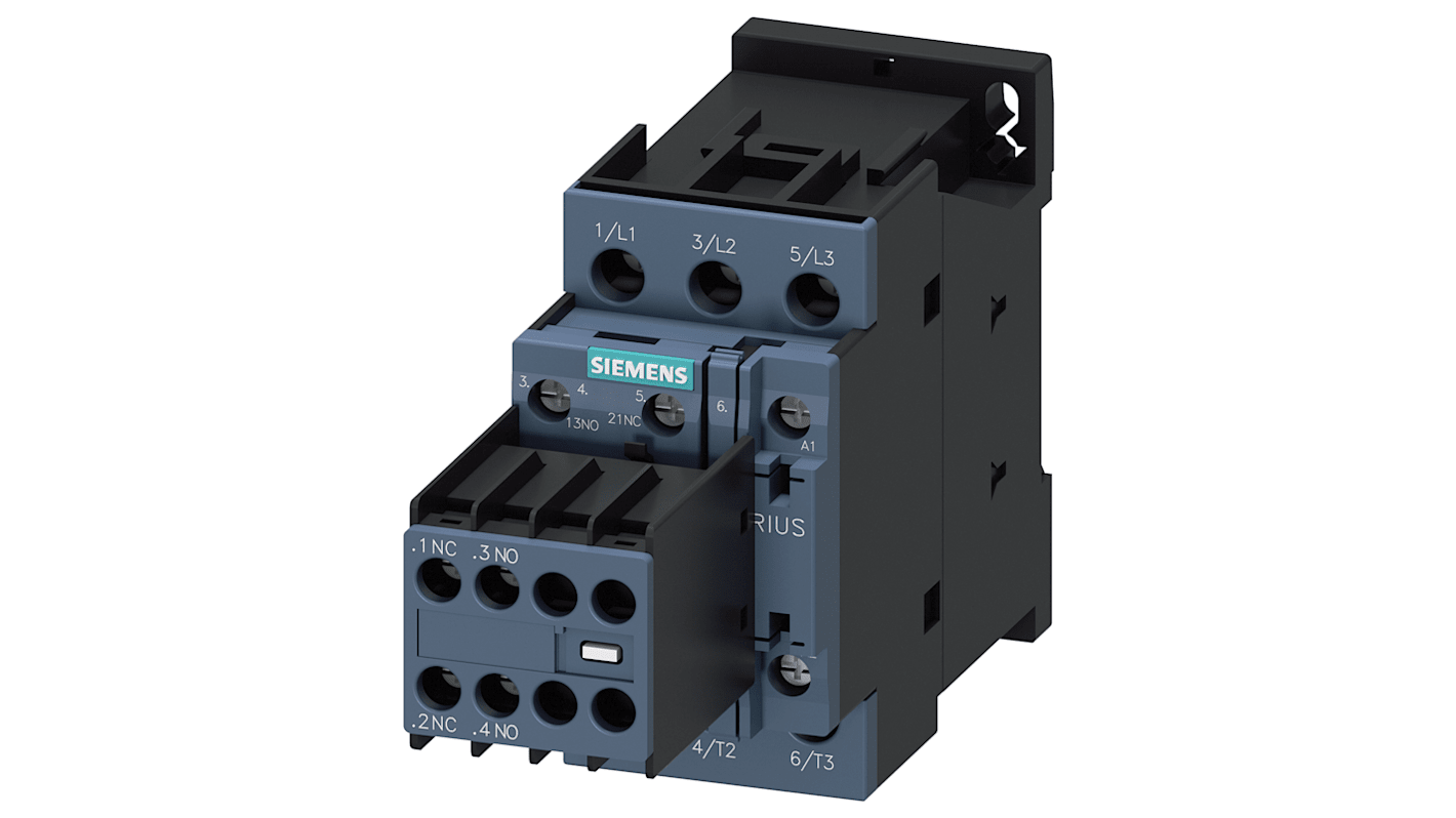 Siemens SIRIUS 3RT Size S0, 3RT2 Contactor, 3-Pole, 5.5 kW, 2NO + 2NC