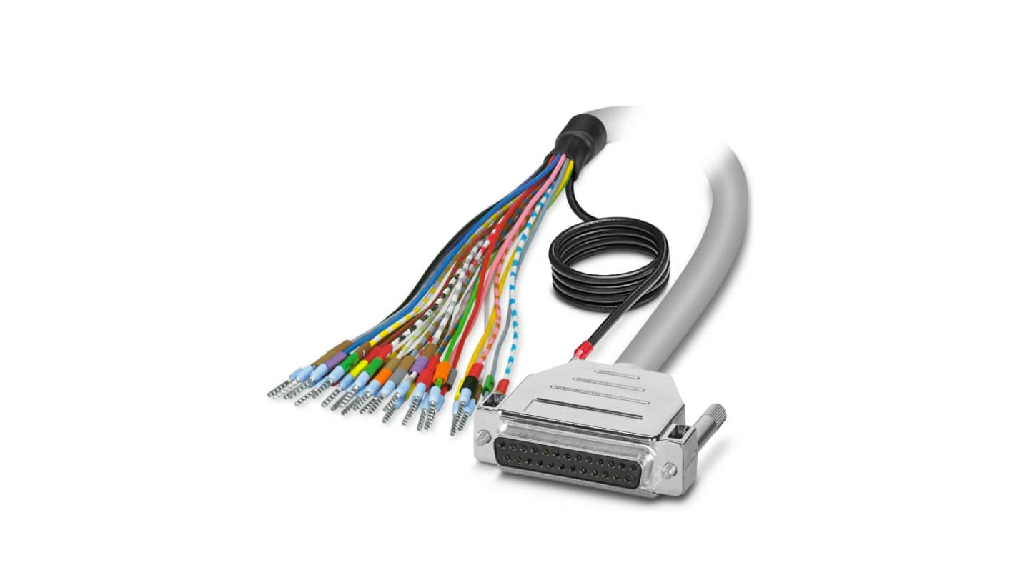 Cable serie Phoenix Contact 25/S, CABLE-D-25SUB/F/OE/0, long. 1.5m, color Gris, con. A: Sub-D de 25 contactos Hembra,