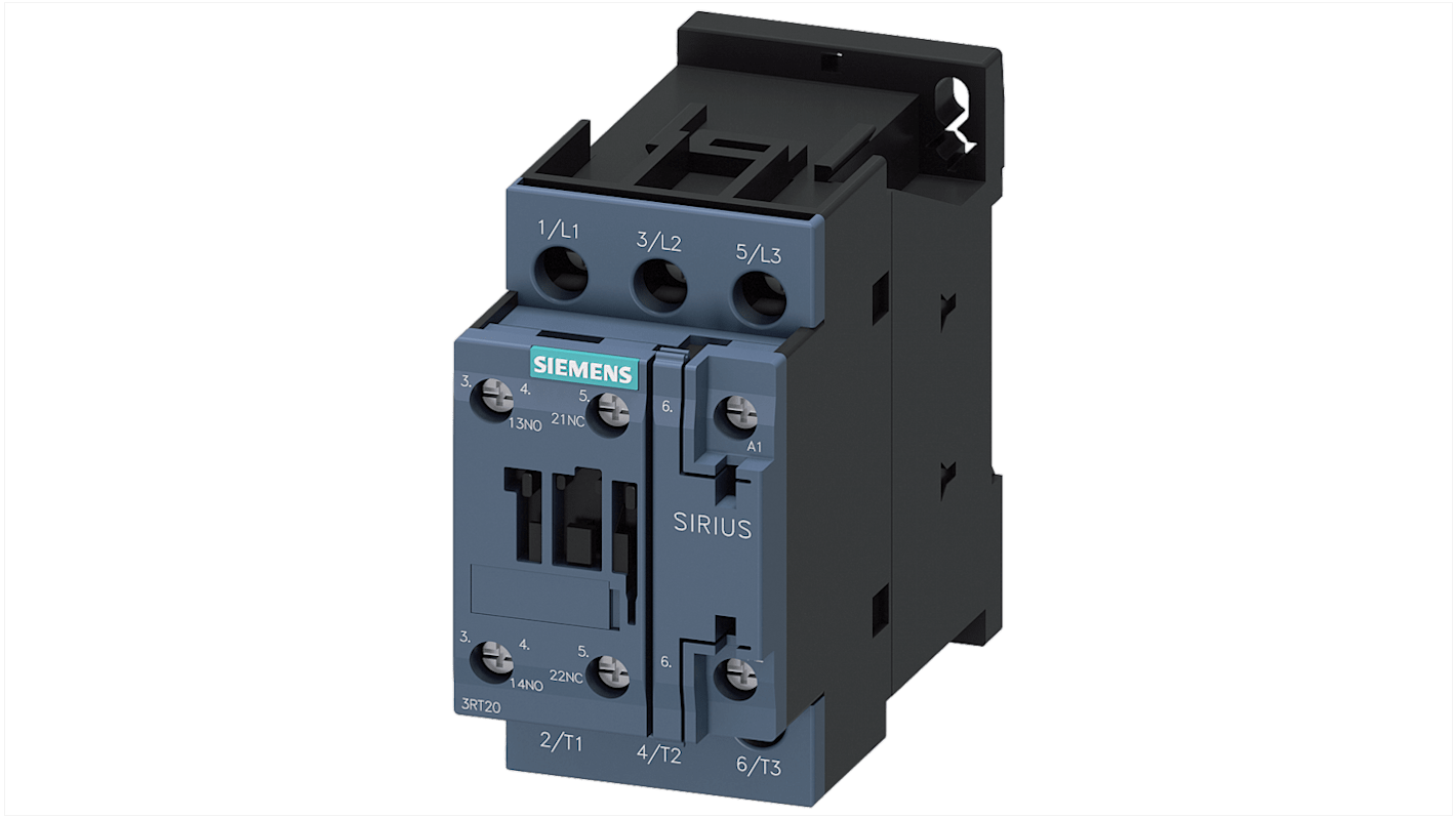 Siemens SIRIUS 3RT Size S0, 3RT2 Contactor, 220 V ac Coil, 3-Pole, 9 A, 4 kW, 1NO + 1NC